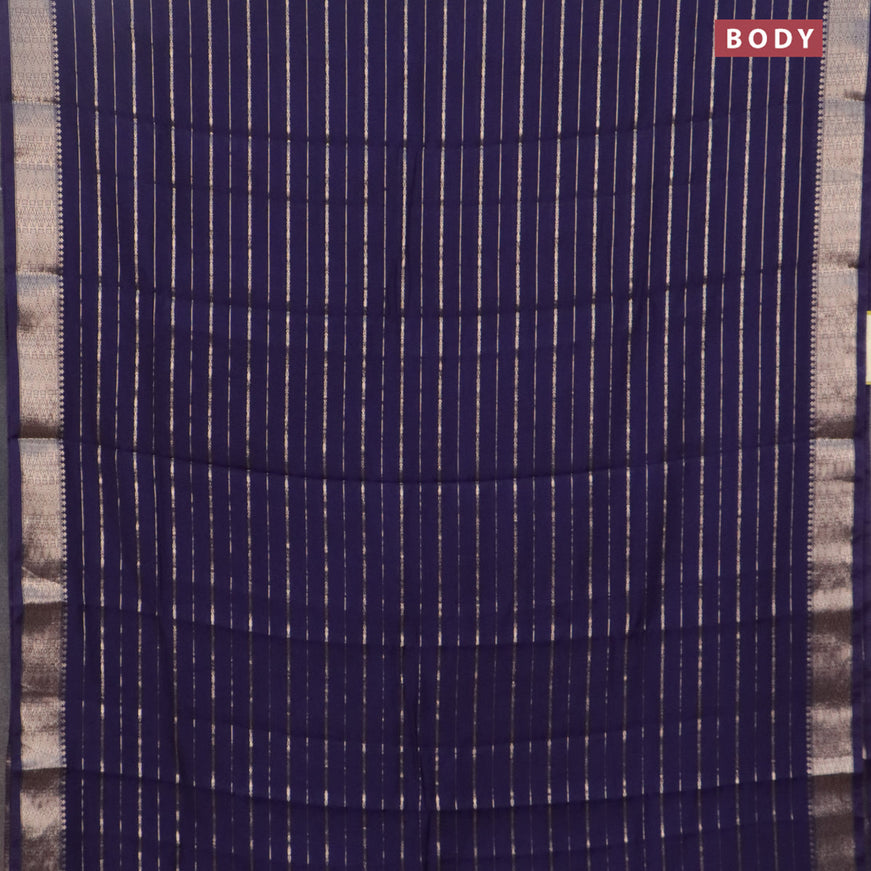 Assam silk saree blue with allover zari woven stripes pattern and zari woven border