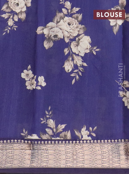 Assam silk saree blue with allover zari woven stripes pattern and zari woven border