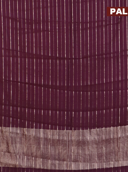 Assam silk saree wine shade with allover zari woven stripes pattern and zari woven border