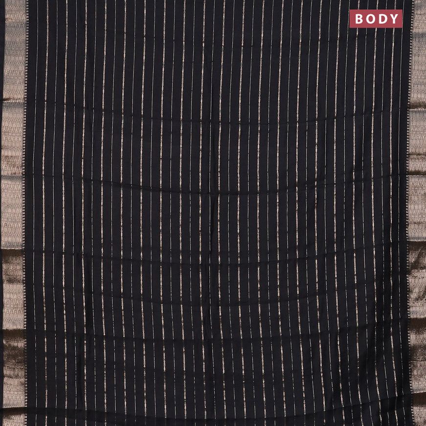 Assam silk saree black with allover zari woven stripes pattern and zari woven border