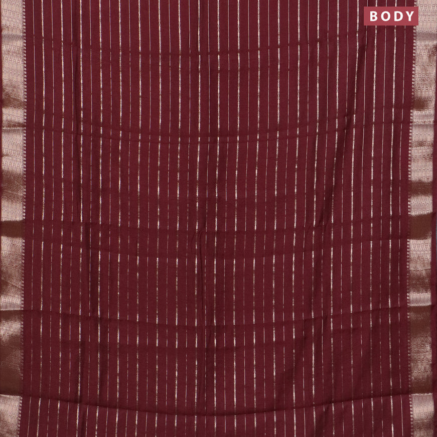 Assam silk saree maroon with allover zari woven stripes pattern and zari woven border