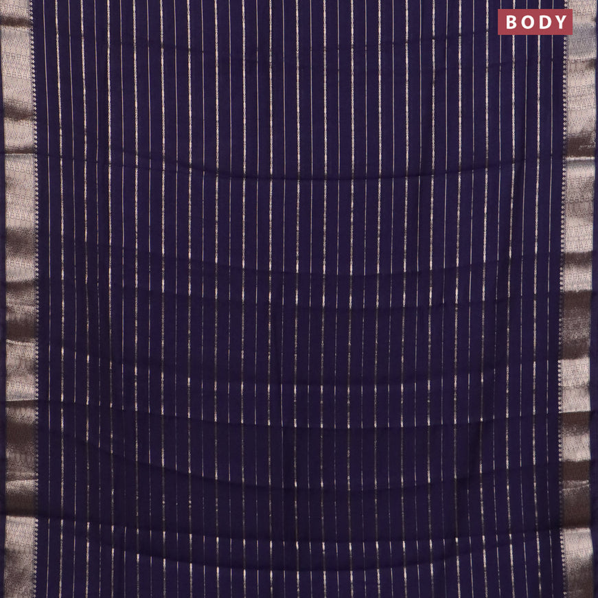 Assam silk saree blue with allover zari woven stripes pattern and zari woven border