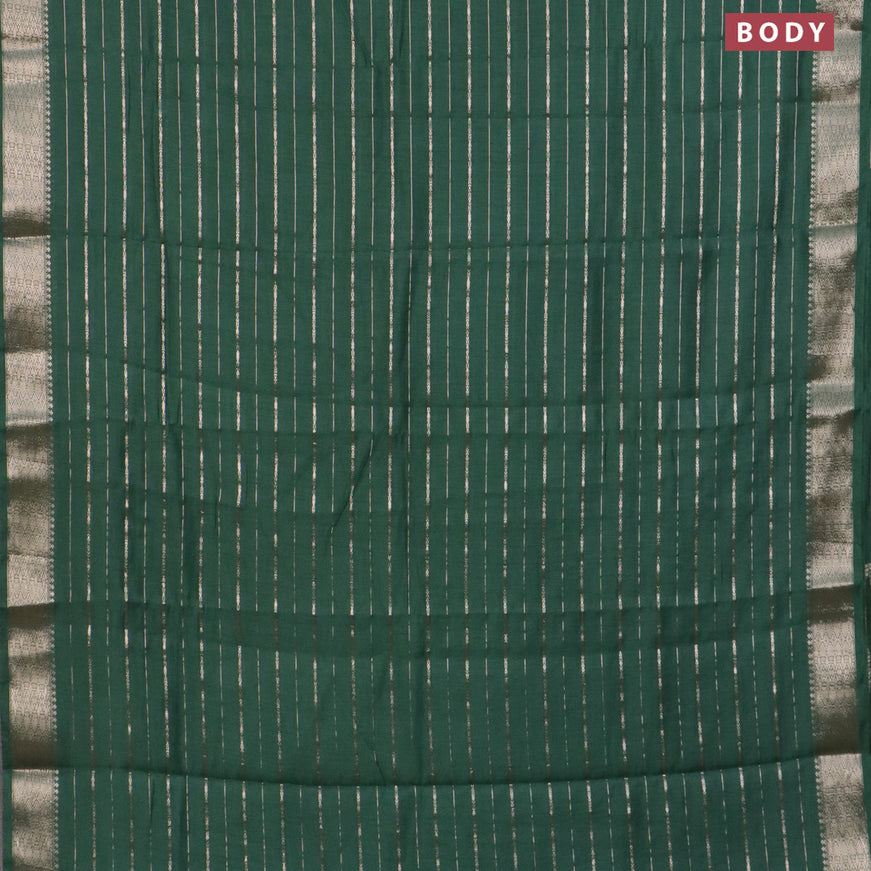 Assam silk saree green with allover zari woven stripes pattern and zari woven border