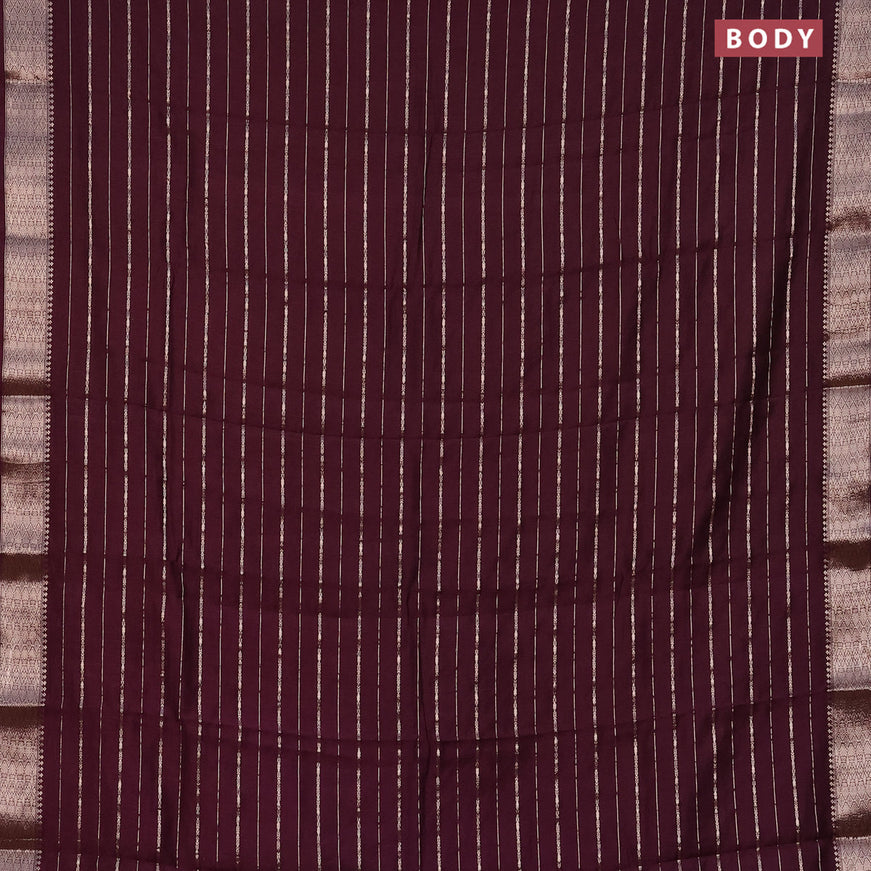 Assam silk saree wine shade with allover zari woven stripes pattern and zari woven border