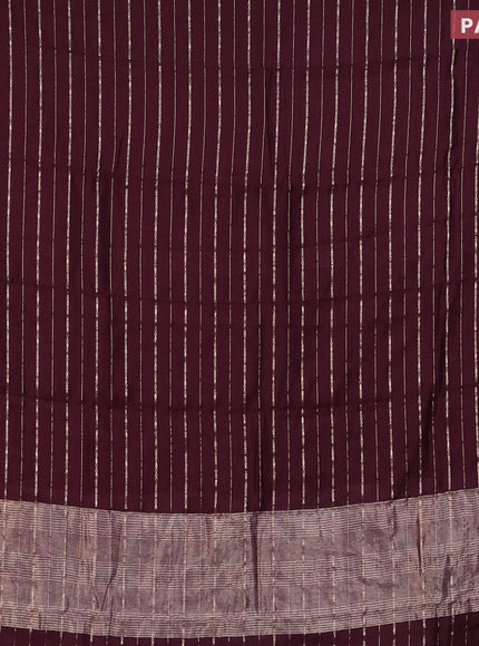 Assam silk saree wine shade with allover zari woven stripes pattern and zari woven border