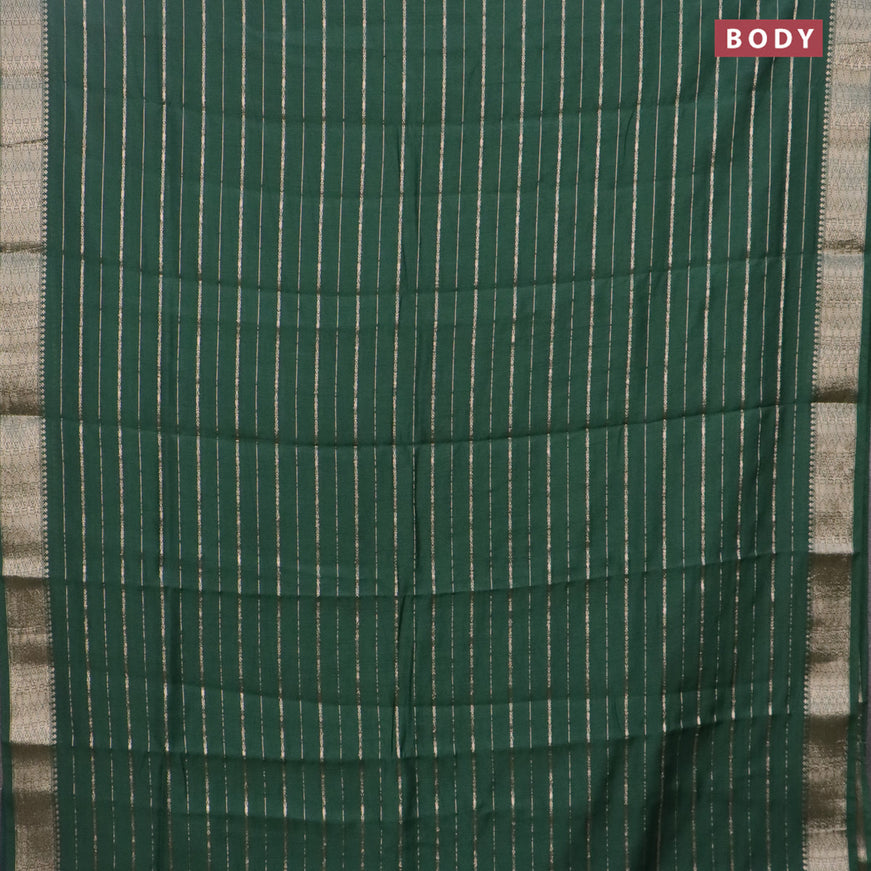 Assam silk saree green with allover zari woven stripes pattern and zari woven border