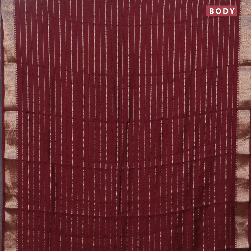 Assam silk saree maroon with allover zari woven stripes pattern and zari woven border