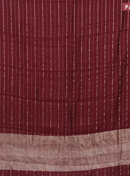 Assam silk saree maroon with allover zari woven stripes pattern and zari woven border