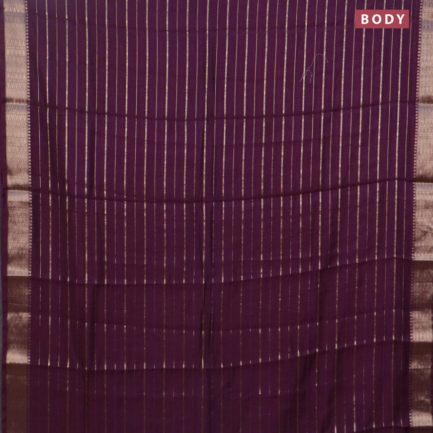 Assam silk saree wine shade with allover zari woven stripes pattern and zari woven border