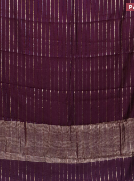 Assam silk saree wine shade with allover zari woven stripes pattern and zari woven border