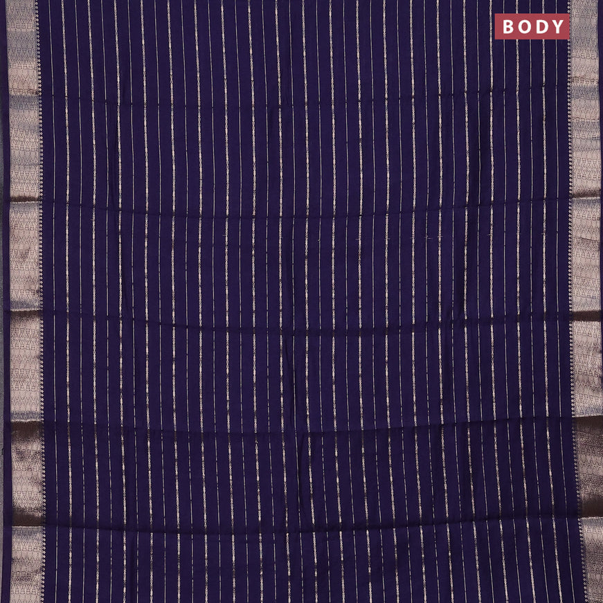 Assam silk saree blue with allover zari woven stripes pattern and zari woven border