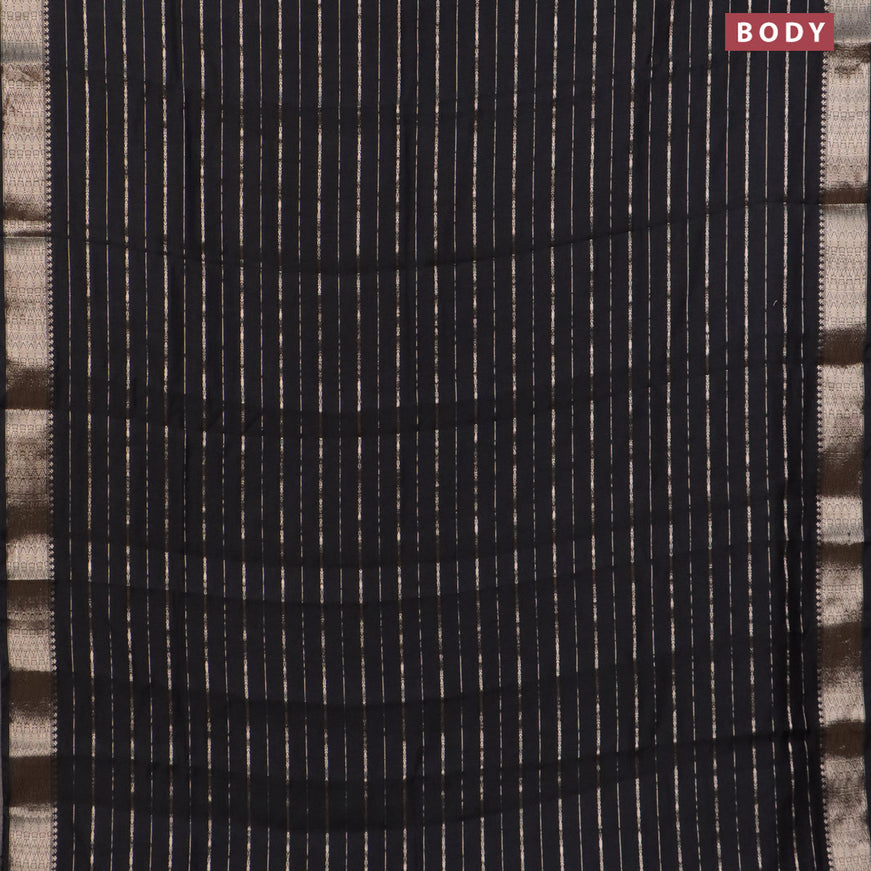 Assam silk saree black with allover zari woven stripes pattern and zari woven border