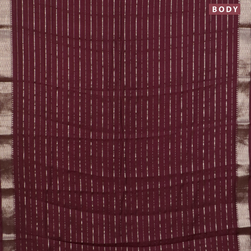 Assam silk saree maroon with allover zari woven stripes pattern and zari woven border