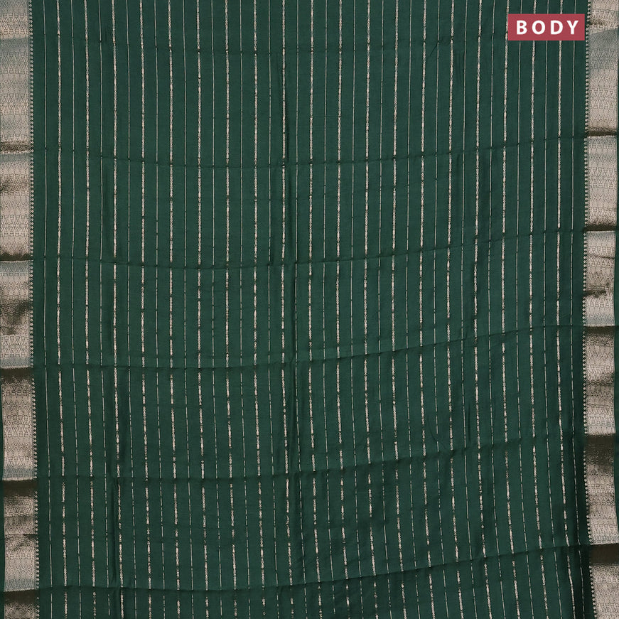 Assam silk saree green with allover zari woven stripes pattern and zari woven border