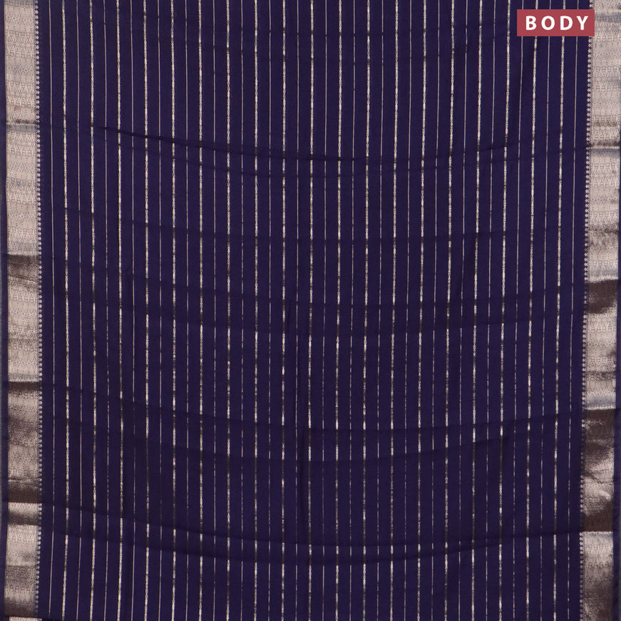 Assam silk saree blue with allover zari woven stripes pattern and zari woven border