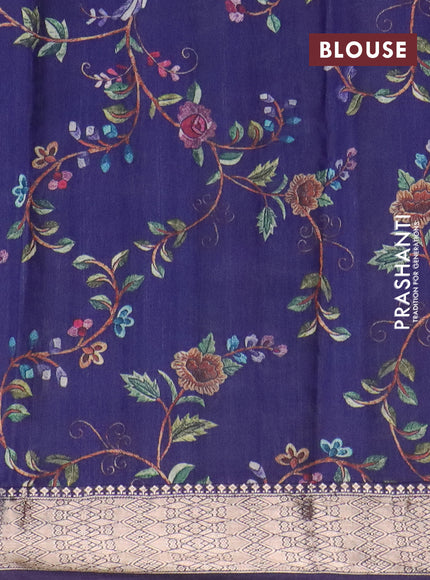 Assam silk saree blue with allover zari woven stripes pattern and zari woven border