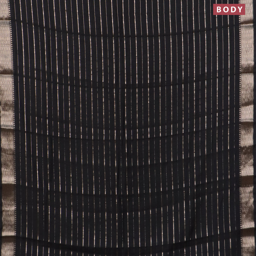 Assam silk saree black with allover zari woven stripes pattern and zari woven border