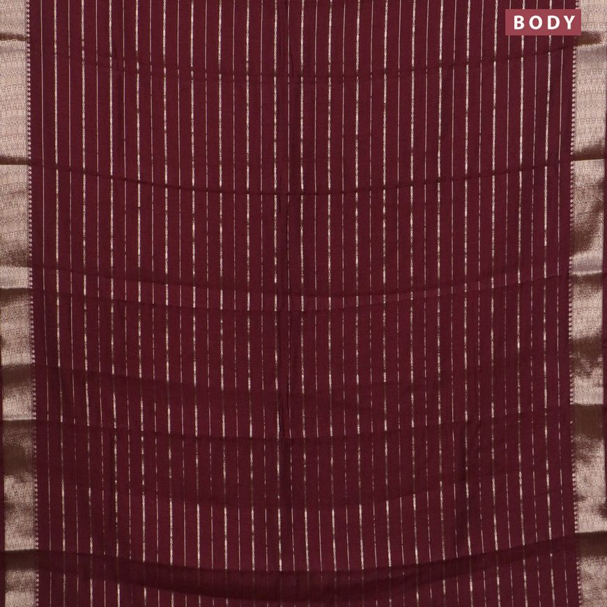 Assam silk saree maroon with allover zari woven stripes pattern and zari woven border