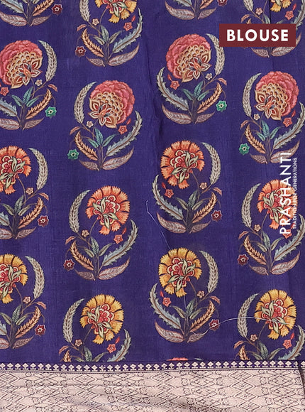 Assam silk saree blue with allover zari woven stripes pattern and zari woven border