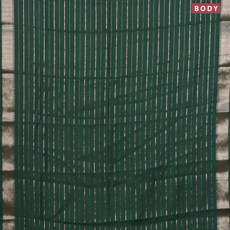 Assam silk saree green with allover zari woven stripes pattern and zari woven border