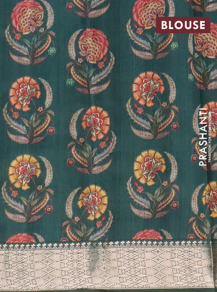 Assam silk saree green with allover zari woven stripes pattern and zari woven border