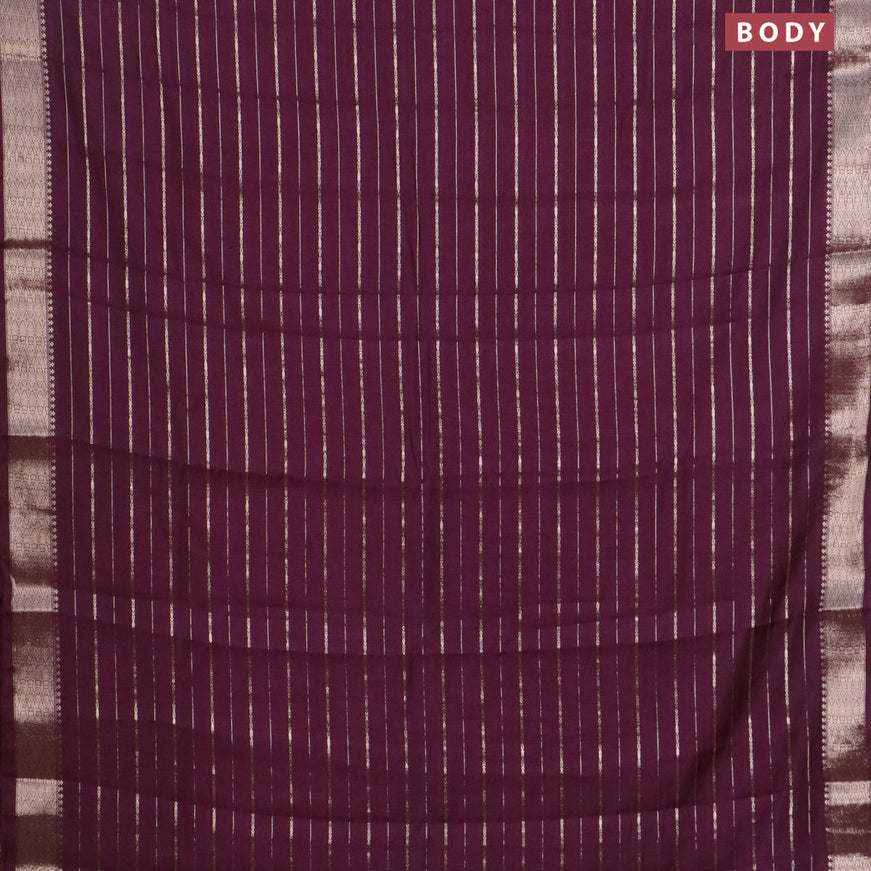 Assam silk saree wine shade with allover zari woven stripes pattern and zari woven border