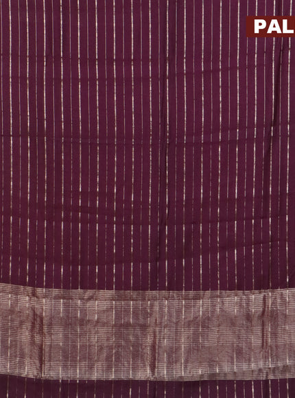 Assam silk saree wine shade with allover zari woven stripes pattern and zari woven border