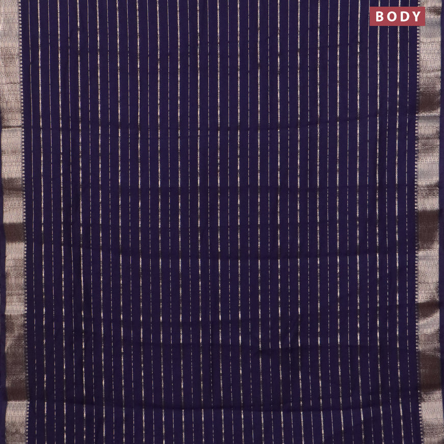 Assam silk saree blue with allover zari woven stripes pattern and zari woven border