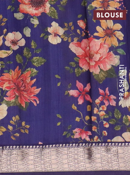 Assam silk saree blue with allover zari woven stripes pattern and zari woven border