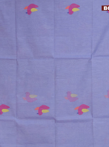 Jamdhani silk cotton saree bluish grey with thread woven bird buttas and zari woven border