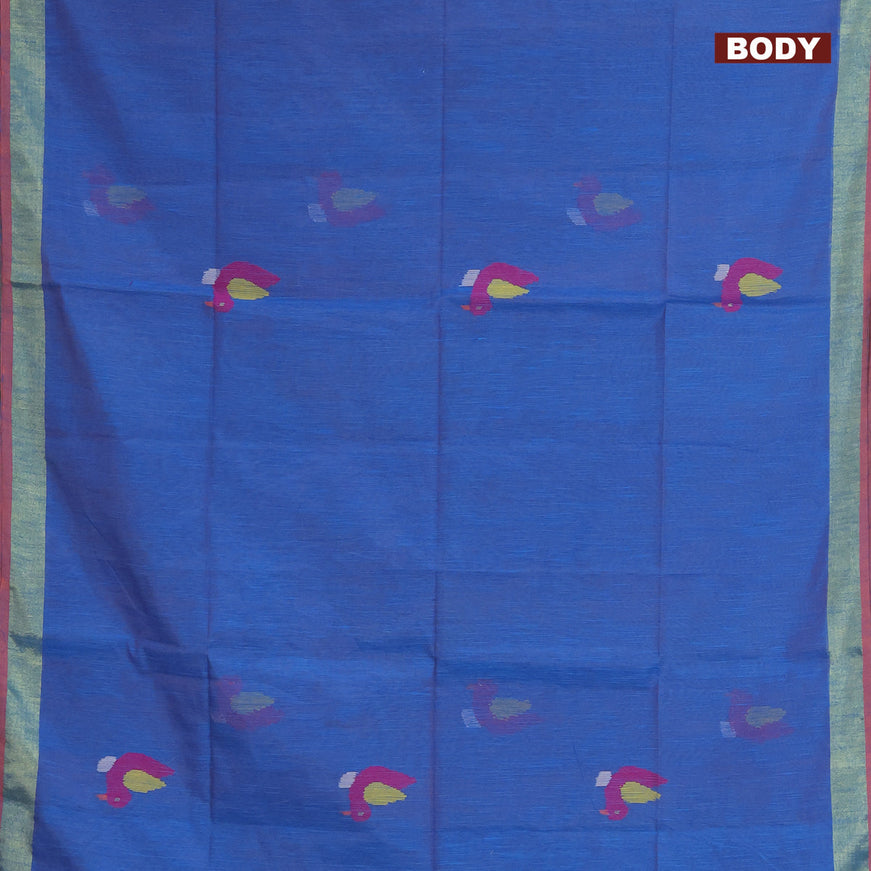 Jamdhani silk cotton saree dual shade of cs blue with thread woven floral buttas and zari woven border