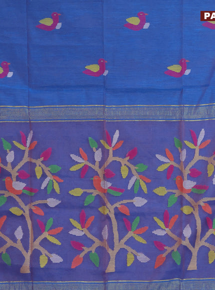 Jamdhani silk cotton saree dual shade of cs blue with thread woven floral buttas and zari woven border