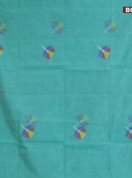 Jamdhani silk cotton saree teal green and teal blue with thread woven floral buttas and simple border