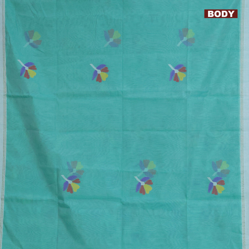 Jamdhani silk cotton saree teal green and teal blue with thread woven floral buttas and simple border