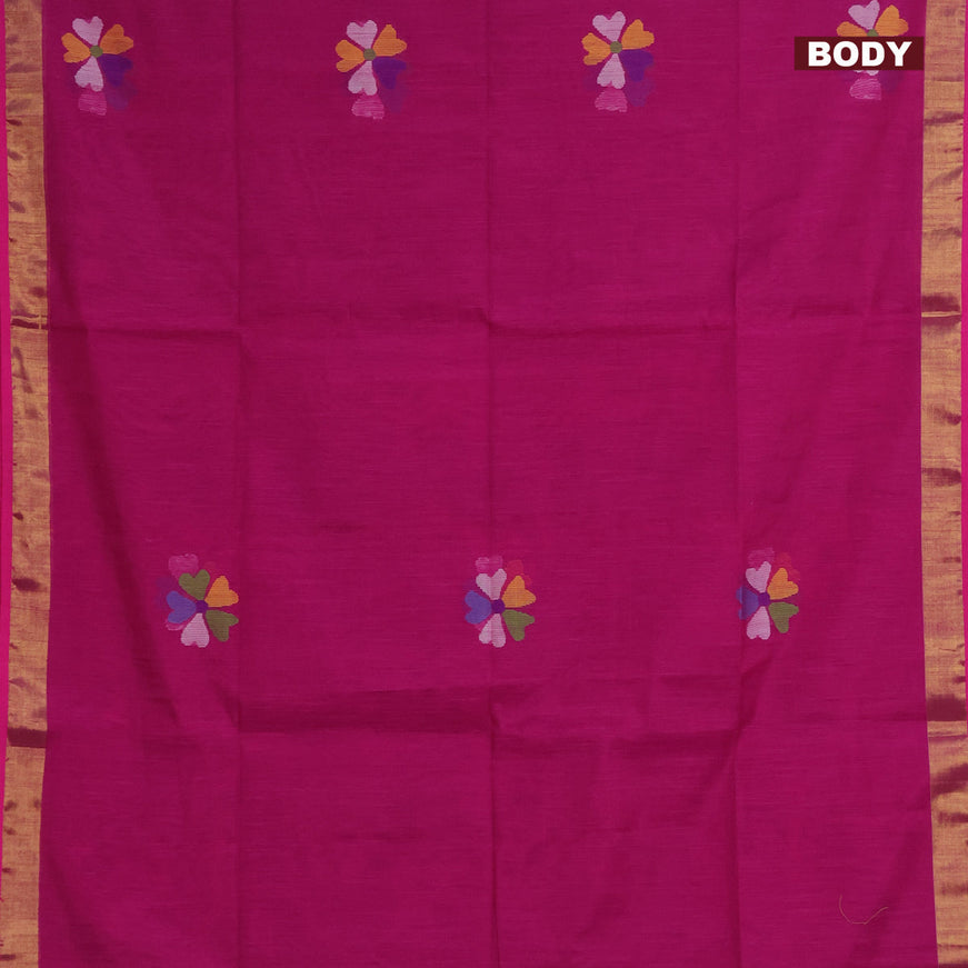 Jamdhani silk cotton saree pink with thread woven floral buttas and zari woven border