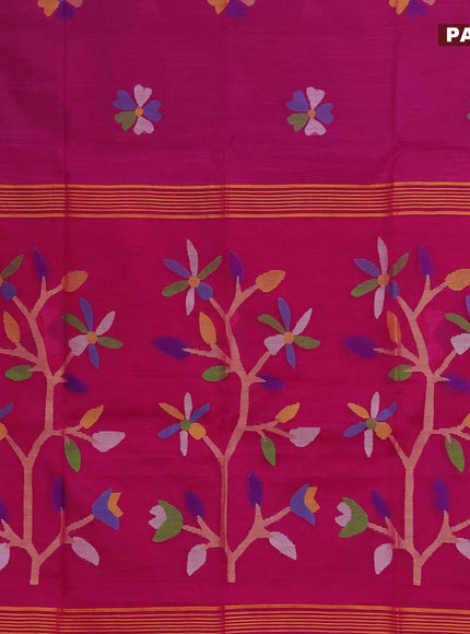 Jamdhani silk cotton saree pink with thread woven floral buttas and zari woven border