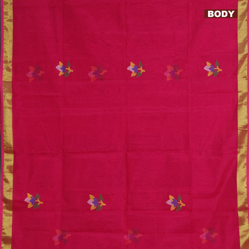 Jamdhani silk cotton saree pink with thread woven floral buttas and zari woven border