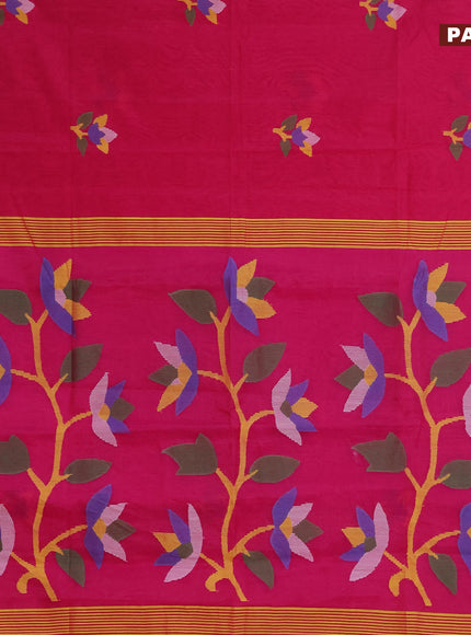 Jamdhani silk cotton saree pink with thread woven floral buttas and zari woven border