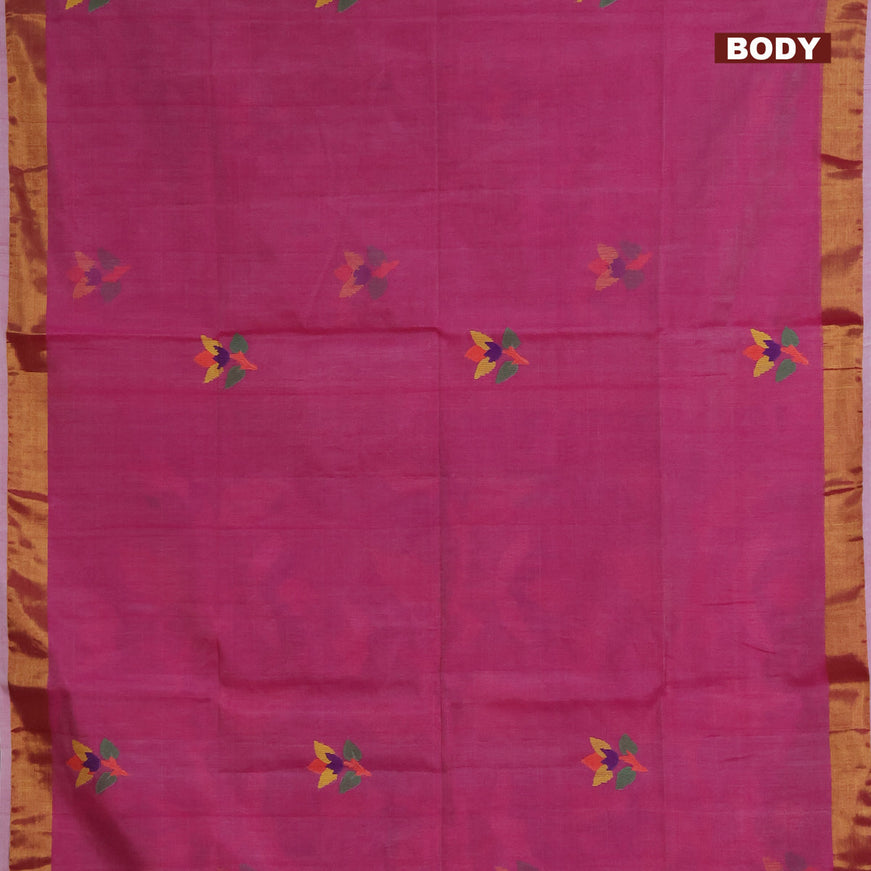 Jamdhani silk cotton saree pink with thread woven floral buttas and zari woven border