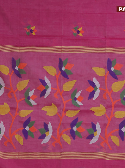 Jamdhani silk cotton saree pink with thread woven floral buttas and zari woven border