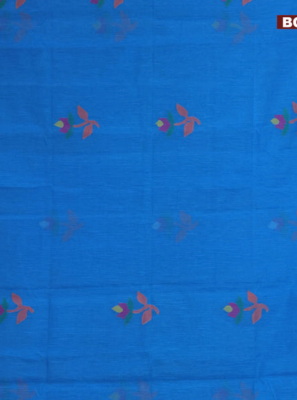 Jamdhani silk cotton saree cs blue with thread woven floral buttas and zari woven border