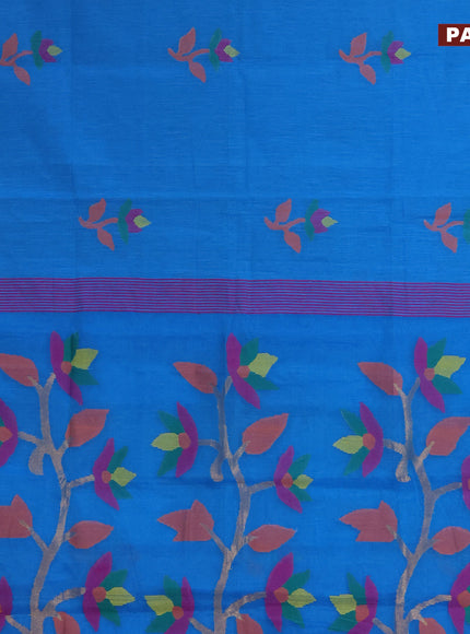 Jamdhani silk cotton saree cs blue with thread woven floral buttas and zari woven border