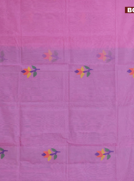 Jamdhani silk cotton saree light pink and teal blue with thread woven floral buttas and zari woven border