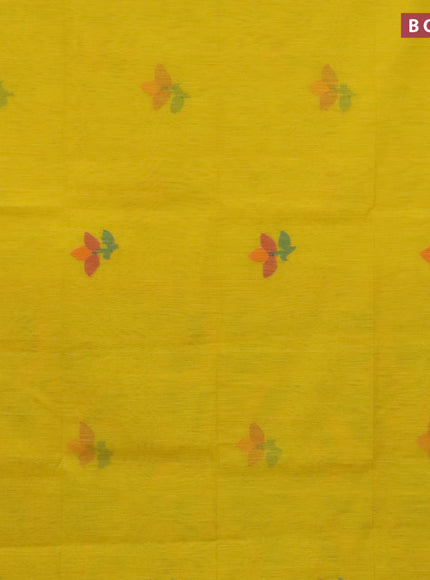 Jamdhani silk cotton saree yellow with thread woven floral buttas and zari woven border