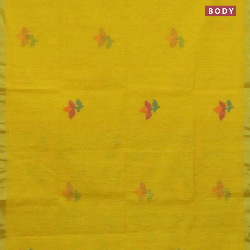 Jamdhani silk cotton saree yellow with thread woven floral buttas and zari woven border