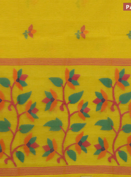 Jamdhani silk cotton saree yellow with thread woven floral buttas and zari woven border