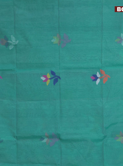 Jamdhani silk cotton saree teal green with thread woven floral buttas and zari woven border