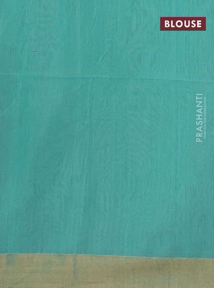 Jamdhani silk cotton saree teal green with thread woven floral buttas and zari woven border