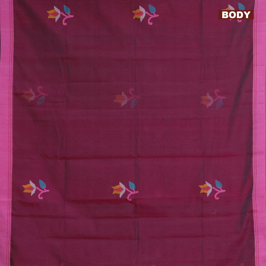 Jamdhani silk cotton saree dual shade of magenta pink with thread woven floral buttas and simple border