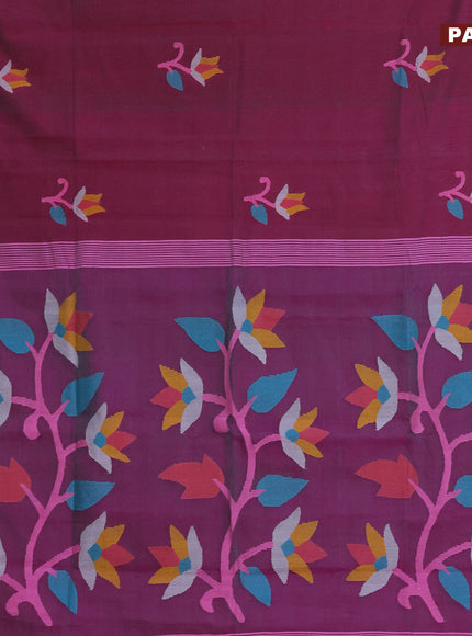 Jamdhani silk cotton saree dual shade of magenta pink with thread woven floral buttas and simple border